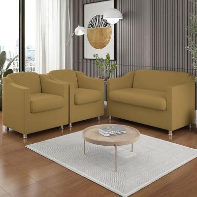 Kit 02 Poltronas Reforçada Clinica + Namoradeira Suede Tilla Cor:capuccino