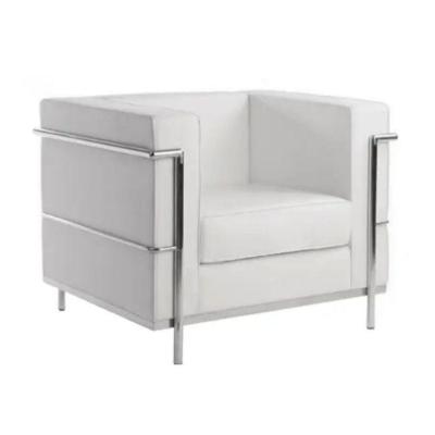 Sofá Le Corbusier Masculino LC 1 Lugar Inox Revestido em Tecido Sintético Branco