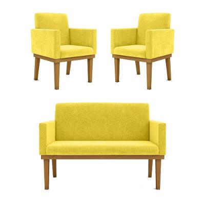 Kit Sofá Namoradeira + Poltrona Reforçada amarelo