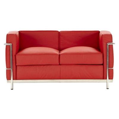 Sofá Le Corbusier Masculino 2 Lugares Inox Revestido em Tecido Sintético Vermelho