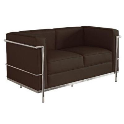 Sofá Le Corbusier Masculino 2 Lugares Inox Revestido em Tecido Sintético Marrom