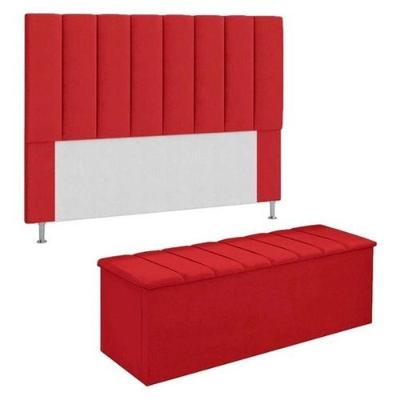 Kit Cabeceira + Calçadeira Baú Queen 160cm Suede Vermelho