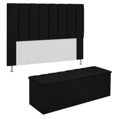 Kit Cabeceira + Calçadeira Baú Queen 160cm Suede Preto