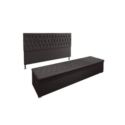 Kit Cabeceira Calçadeira Baú King 1,95cm Suede Marrom