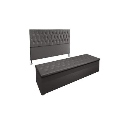Kit Cabeceira Calçadeira Baú Queen 1,60cm Suede Cinza
