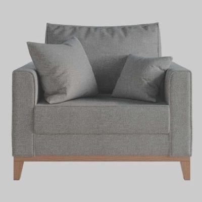 Poltrona Decorativa Beny Tecido Linho Base E Pés Em Madeira