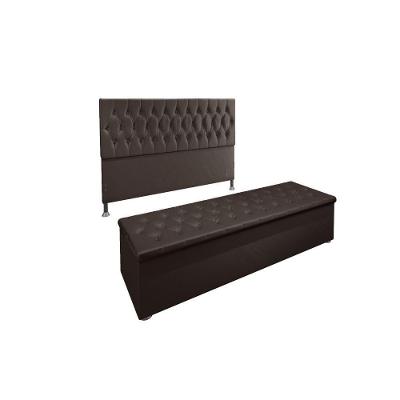Kit Cabeceira Calçadeira Baú Queen 160cm Suede Marrom