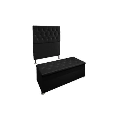 Kit Cabeceira Calçadeira Baú Solteiro 90m Suede Preto