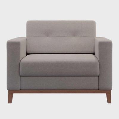 Poltrona Living Tecido Linho Base Madeira Para Sala