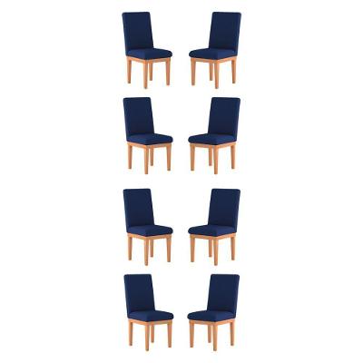 Kit 08 Cadeiras Estofadas Suede Sala De Jantar Azul Marinho