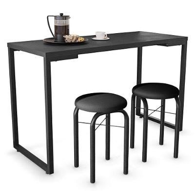 Mesa De Cozinha Bistrô Porto Preto 120cm Com 2 Banquetas Industriais Maviê Preto