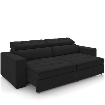 Sofá Retrátil Reclinável Para Sala De Estar Living 218cm Clara M03 Veludo Preto - Lyam Decor