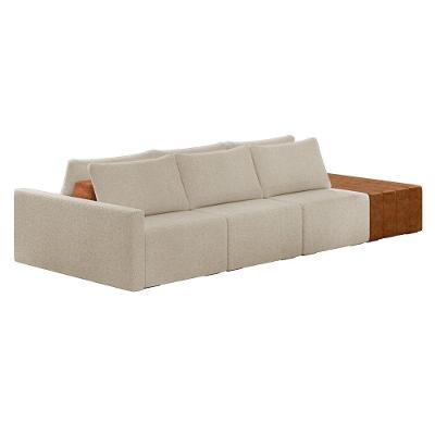 Sofá Ilha 3 Lugares Living 402cm Modulado Para Sala Lary Bouclê K01 - D'rossi Cor Bege
