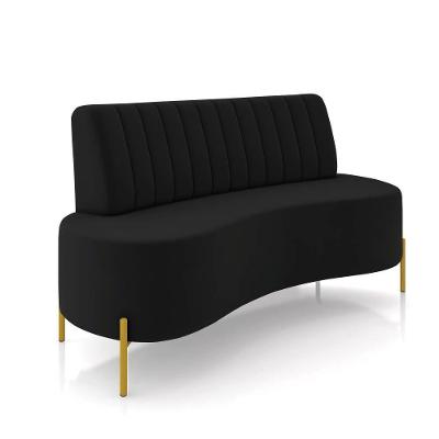 Sofá 2 Lugares Living 135cm Pé Ferro Dourado Maraú Veludo Preto K01 - D\'rossi
