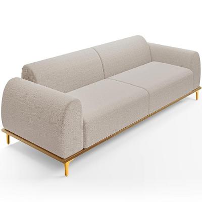 Sofá 4 Lugares Kiev 260cm D02 Base Castanho Pés D'ouro Bouclê Creme B-54