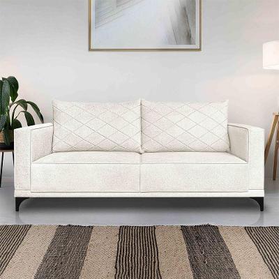 Sofá Living 2 Lugares Com Pés De Ferro Almofadas Soltas 160cm Neso Bouclê Off White