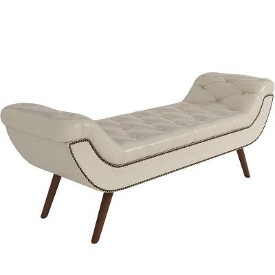 Puff Recamier Decorativo Com Tachas 160 Cm Santorini P05 Corino Pérola - Lyam Decor