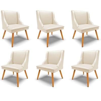 Kit 6 Cadeiras Decorativas Sala De Jantar Pés Palito De Madeira Firenze Pu Bege/natural G19 - Gran Belo