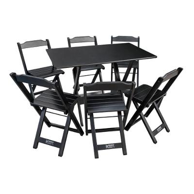 Conjunto De Mesa Dobrável De Madeira Madeira 70x110cm Com 6 Cadeiras Preta - Cor: Preto