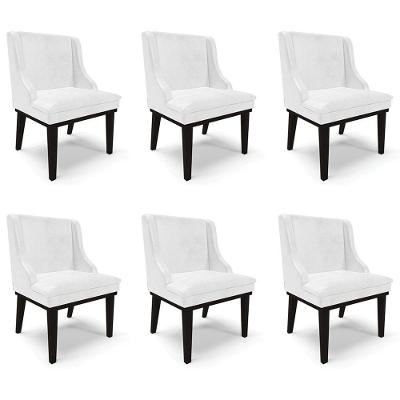 Kit 6 Cadeiras Decorativas Sala De Jantar Base Fixa De Madeira Firenze Pu Branco Brilho/preto G19 - Gran Belo