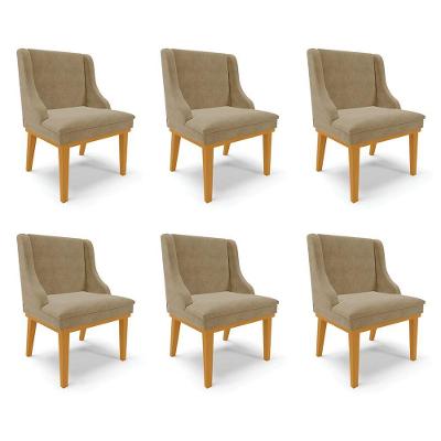Kit 6 Cadeiras Decorativas Sala De Jantar Base Fixa De Madeira Firenze Suede Nude/castanho G19 - Gran Belo