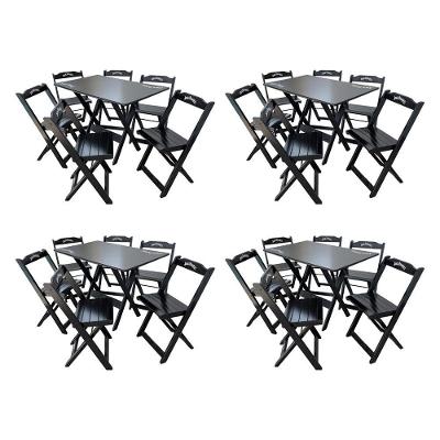 Kit 4 Conjuntos Mesa Dobrável Madeira 110x70 Com 6 Cadeiras Personalizada Jack Preta - Cor: Preto