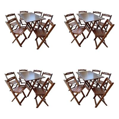 Kit 4 Conjuntos Mesa Dobrável Madeira 110x70 Com 6 Cadeiras Personalizada Jack Imbuia - Cor: Marrom