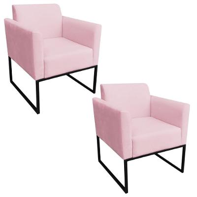 Kit 2 Poltronas Base Industrial Preto Maressa S19 Suede Rosa Bebê - Ibiza