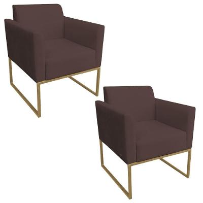Kit 2 Poltronas Base Industrial Dourada Maressa S06 Suede Marrom - Ibiza