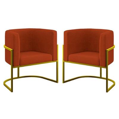Kit 02 Cadeiras Poltrona Sala Quarto Base De Metal Gold Terracota