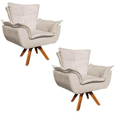 Kit 2 Poltronas Sala de Estar Madeira Suede Bege Ibiza