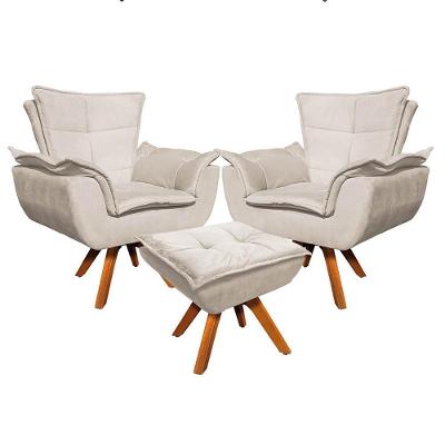 Kit 2 Poltronas Com Puff Suede Bege Ibiza