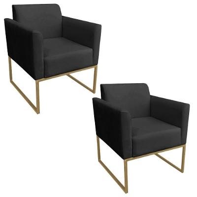 Kit 2 Poltronas Base Industrial Dourada Maressa S07 Suede Preto Ibiza