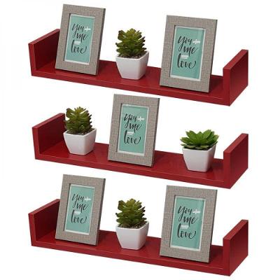 Kit com 3 Prateleiras em U 90X10cm Vermelha com Suporte Invisível