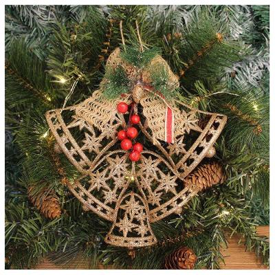 Kit 8 Enfeite Pendente Decoração Natalina Sino Vazado Dourado 25cm