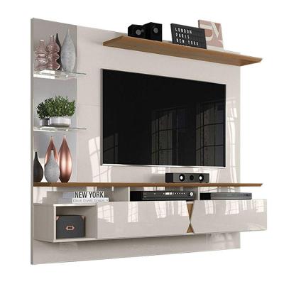 Painel Intense Off White/Damasco Para Tv Até 55 Polegadas Com 2 Portas E Espelhos