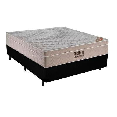 Cama Box Casal Sintético + Colchão Casal Ortobom Airtech Molas Springpocket (65x138x188) Cor:preto