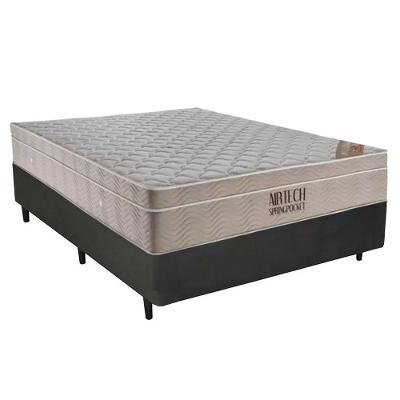 Cama Box Casal Sintético + Colchão Casal Ortobom Airtech Molas Springpocket (65x138x188) Cor:cinza