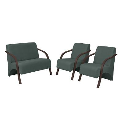 Conjunto Vênus 2 Poltronas De 1 Lugar E 1 De 2 Lugares Braço Madeira D Salla Suede.