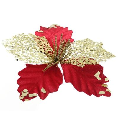 Kit 8 Flor De Natal Vermelha Artificial Com Brilho 19cm