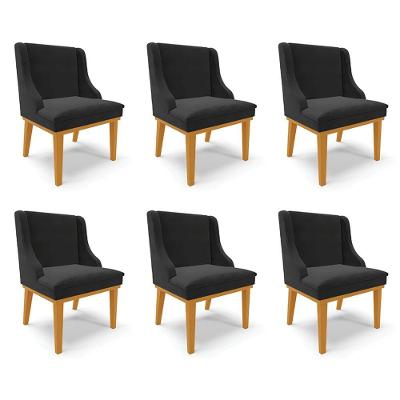 Kit 6 Cadeiras Decorativas Sala De Jantar Base Fixa De Madeira Firenze Veludo Preto/castanho G19 - Gran Belo