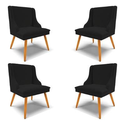 Kit 4 Cadeiras Decorativas Sala De Jantar Pés Palito De Madeira Firenze Linho Preto/natural G19 - Gran Belo