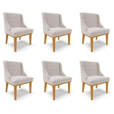 Kit 6 Cadeiras Decorativas Sala De Jantar Base Fixa De Madeira Firenze Veludo Cinza/castanho G19 - Gran Belo