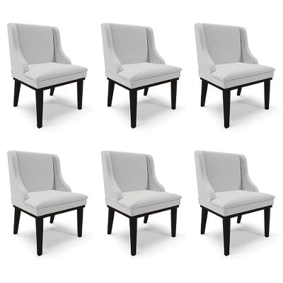 Kit 6 Cadeiras Decorativas Sala De Jantar Base Fixa De Madeira Firenze Linho Cinza/preto G19 - Gran Belo