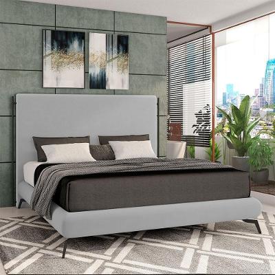 Conjunto Cabeceira E Base Para Colchão Queen Bezos Com Pés Em Alumínio Veludo Cinza G91 - Gran Belo