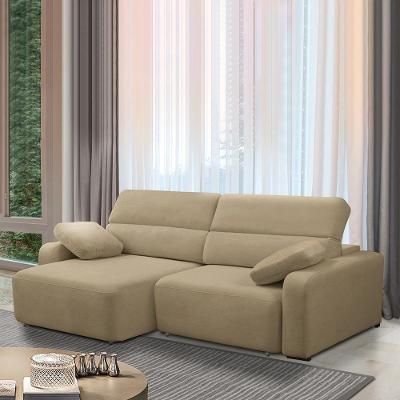 Sofá Decorativo Sala De Estar ícaro 3 Lugares 240cm Reclinável E Retrátil Bouclê Bege