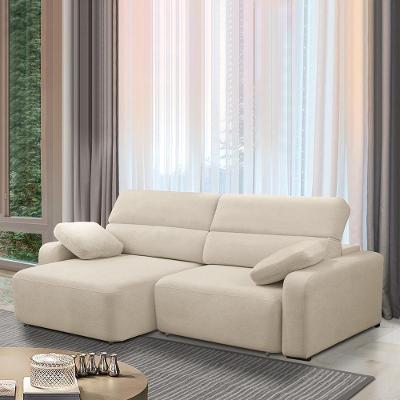 Sofá Decorativo Sala De Estar ícaro 3 Lugares 240cm Reclinável E Retrátil Bouclê Bege Claro