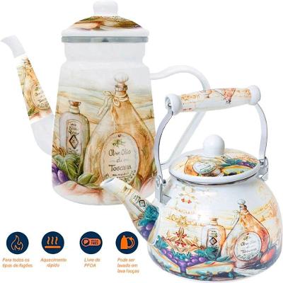 Kit Chaleira 2,5l Bule 1,2l Italy Esmaltados Vintage Indução