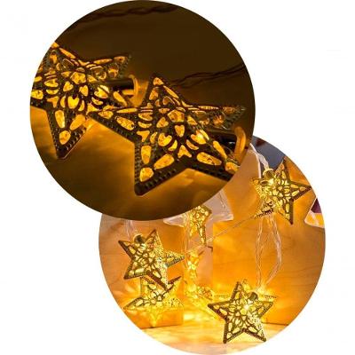 Cordão Luminoso 10 Estrelas Leds Enfeite Dourado 2,30 Metros