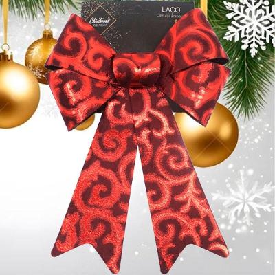 Kit 6 Laço Vermelho Em Camurça Enfeite Brilhante Natal 32cm